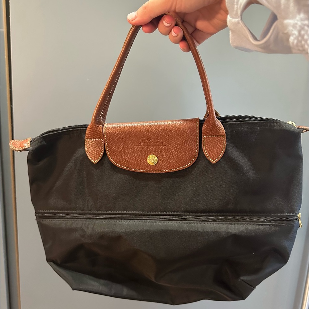 Longchamp Small convertible Black and cream Pliage bag